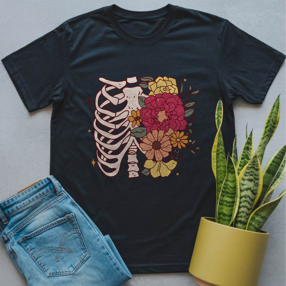Floral Ribcage Skeleton Shirt Black / S