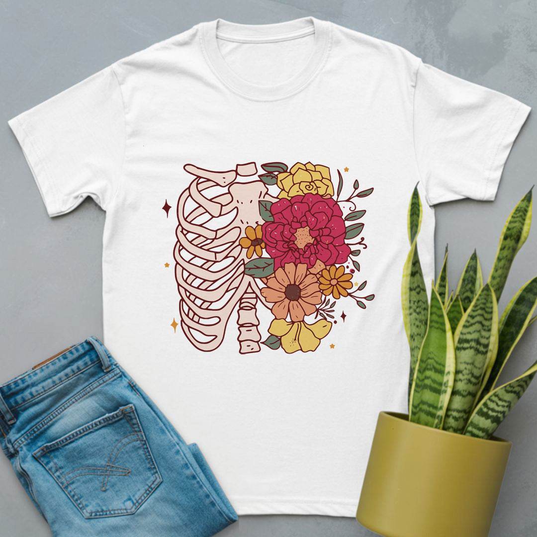Floral Ribcage Skeleton Shirt White / S