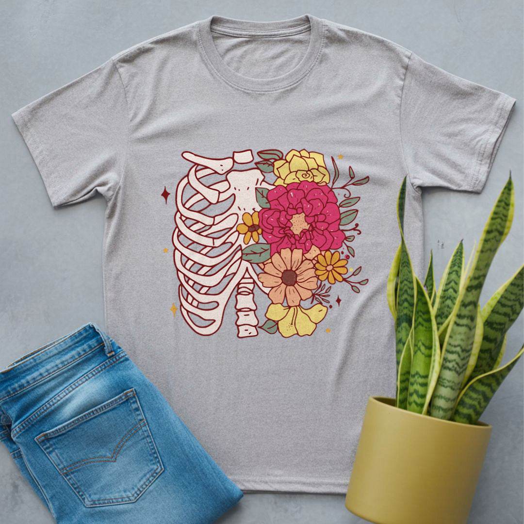Floral Ribcage Skeleton Shirt Sport Grey / S