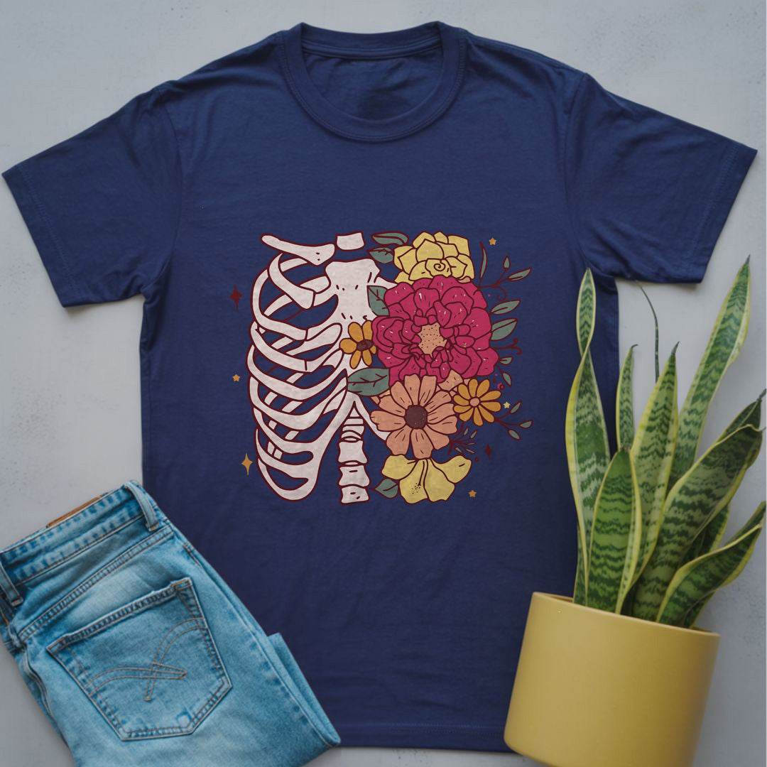 Floral Ribcage Skeleton Shirt Navy / S