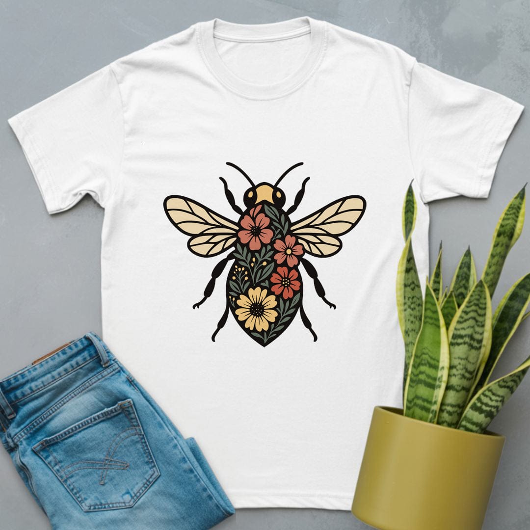 Floral Wings Bee Shirt White / S