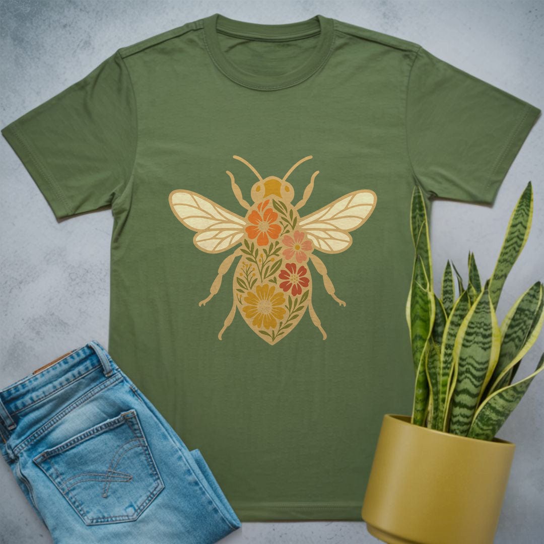 Floral Wings Bee Shirt Military Green / S