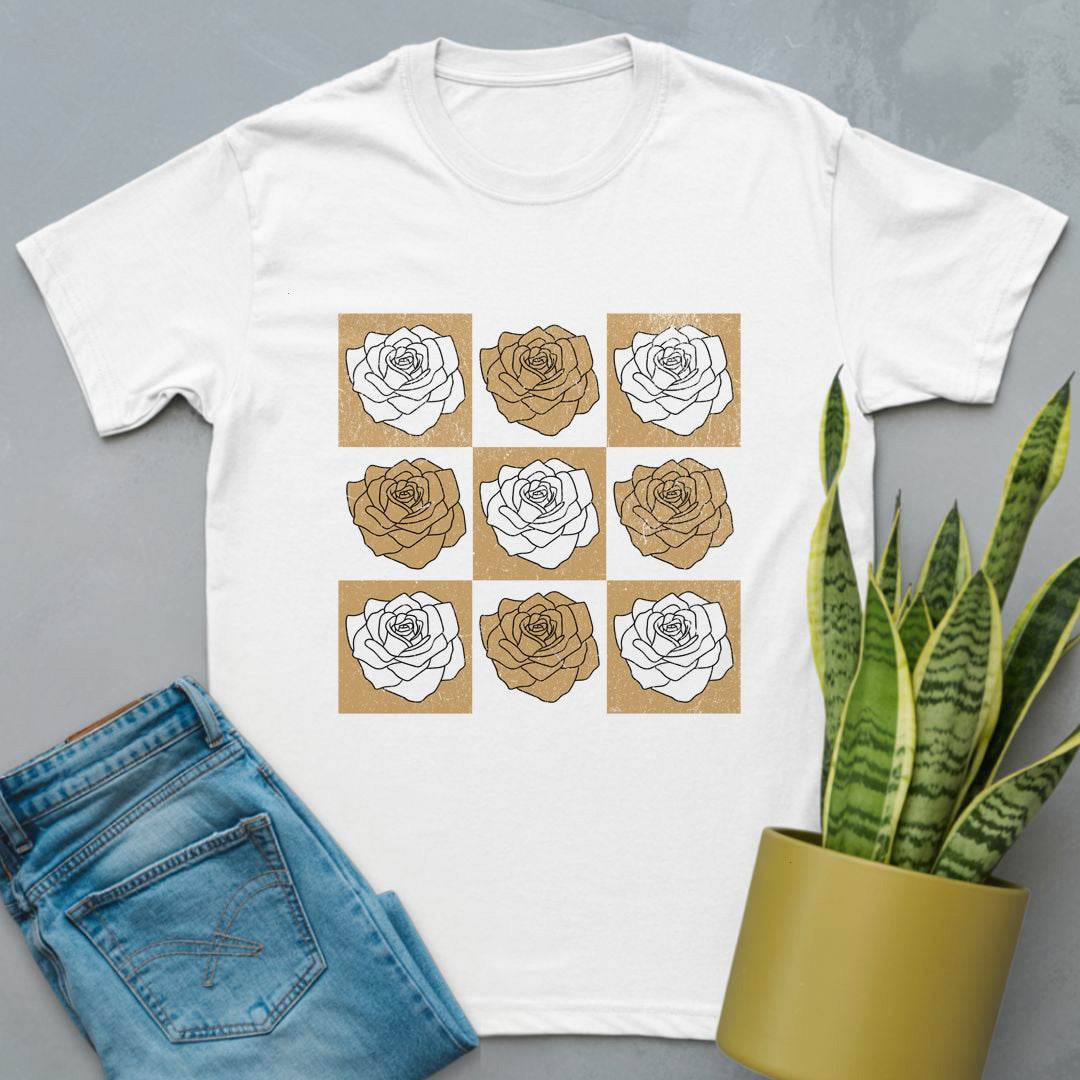 Grid of Roses Shirt White / S