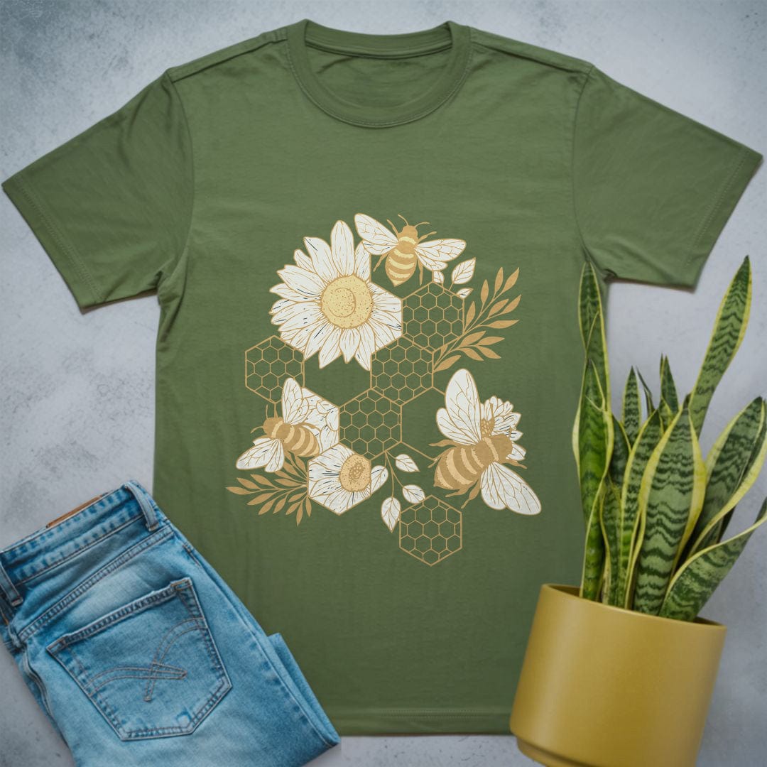 Honeycomb with Bees Shirt Military Green / S
