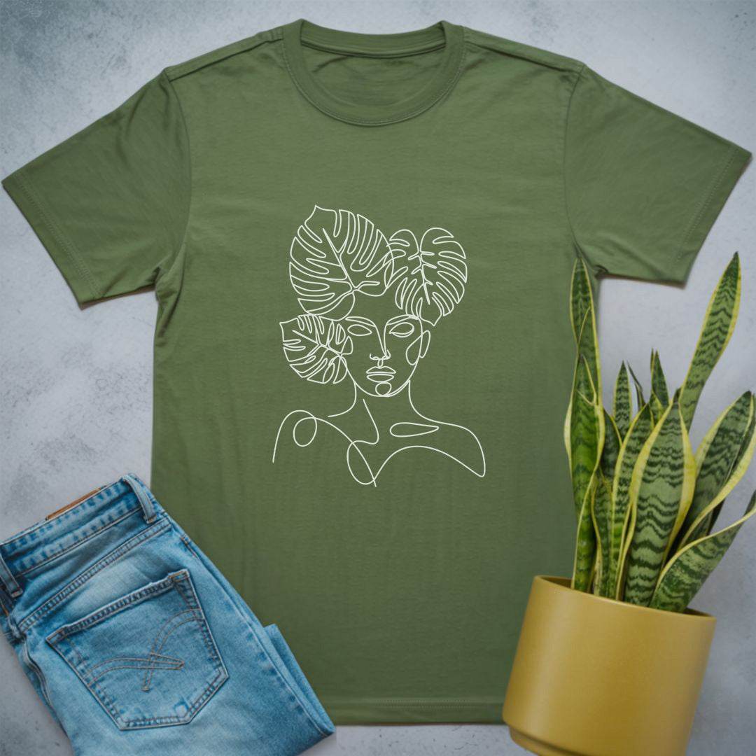 Monstera Face Silhouette Shirt Military Green / S