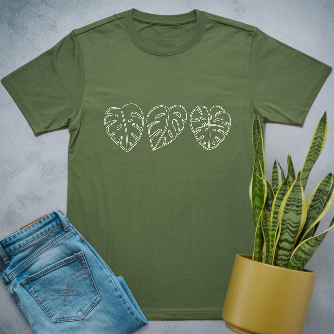 Monstera Leaves Line Art Shirt Military Green / S