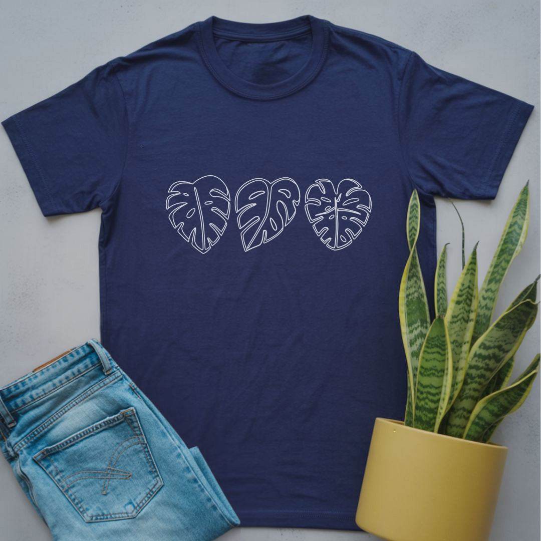 Monstera Leaves Line Art Shirt Navy / S