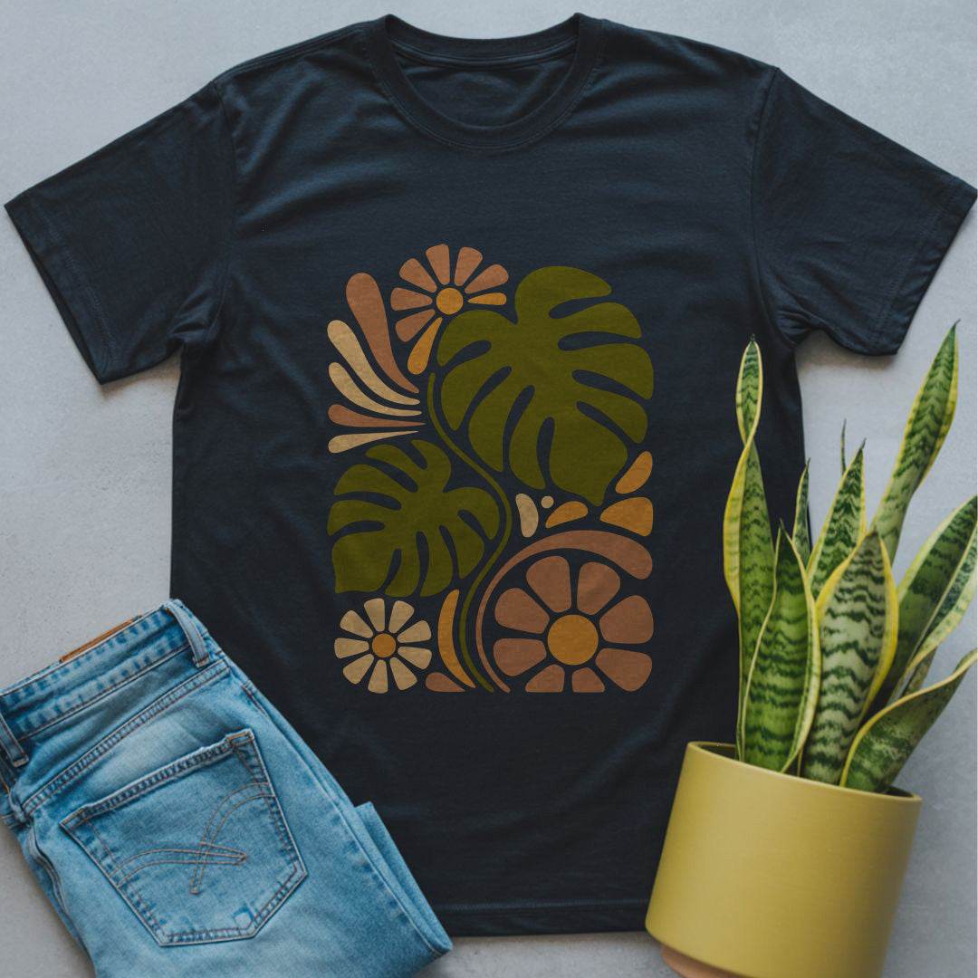 Retro Monstera Floral Shirt Black / S