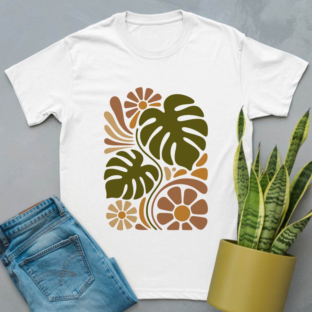 Retro Monstera Floral Shirt White / S