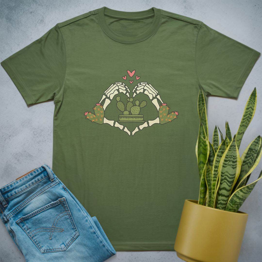 Skeleton Hands Cactus Love Shirt Military Green / S