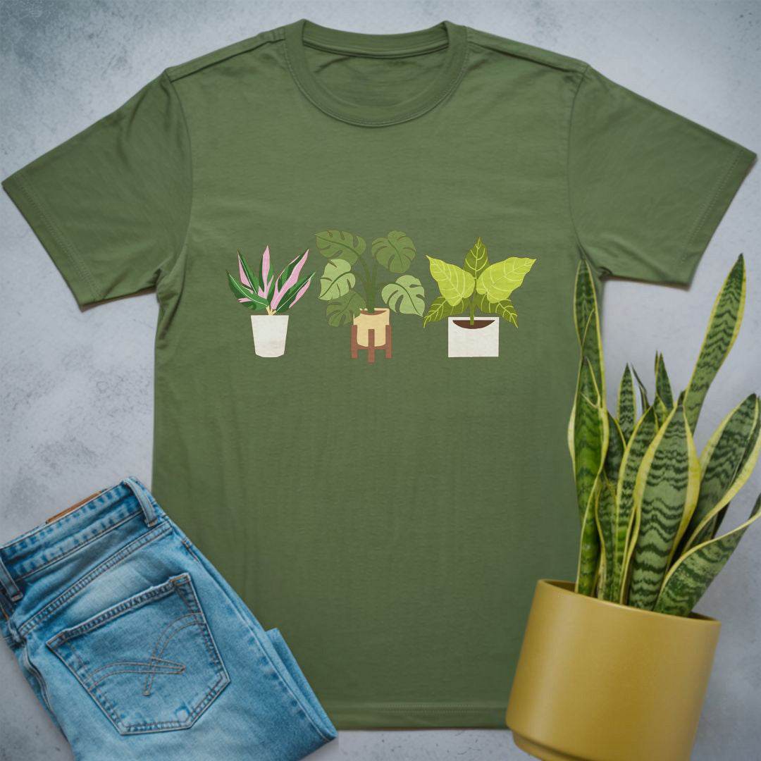 Three Philodendrons in a Row Shirt Military Green / S