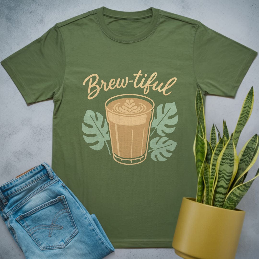 Brewtiful Latte Monstera Shirt Military Green / S