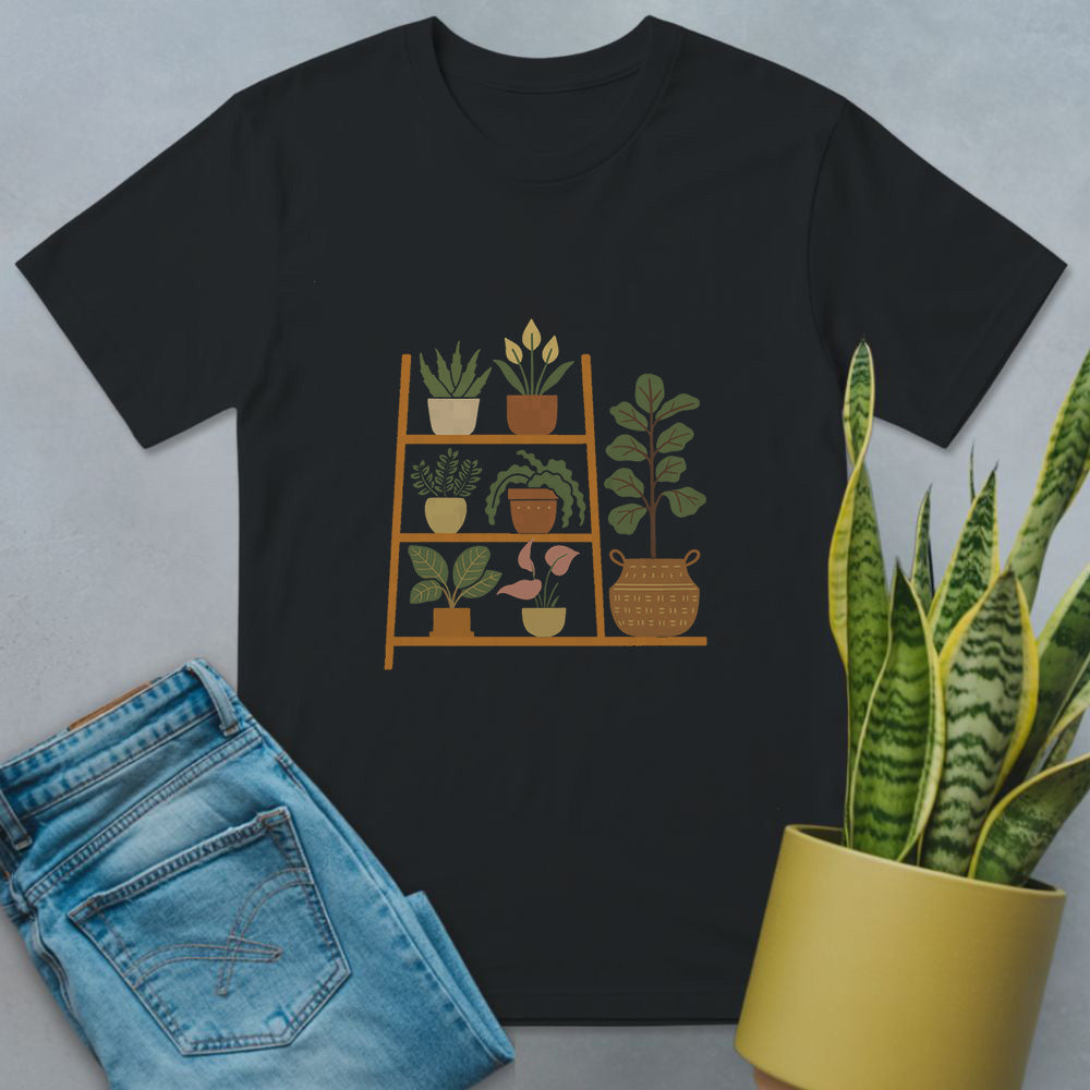 Colorful Houseplant Shelf Shirt Black