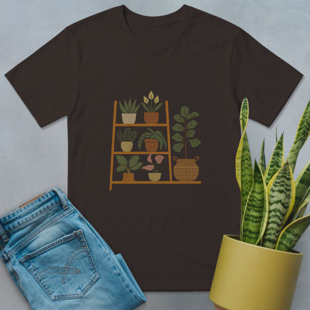 Colorful Houseplant Shelf Shirt Dark Chocolate