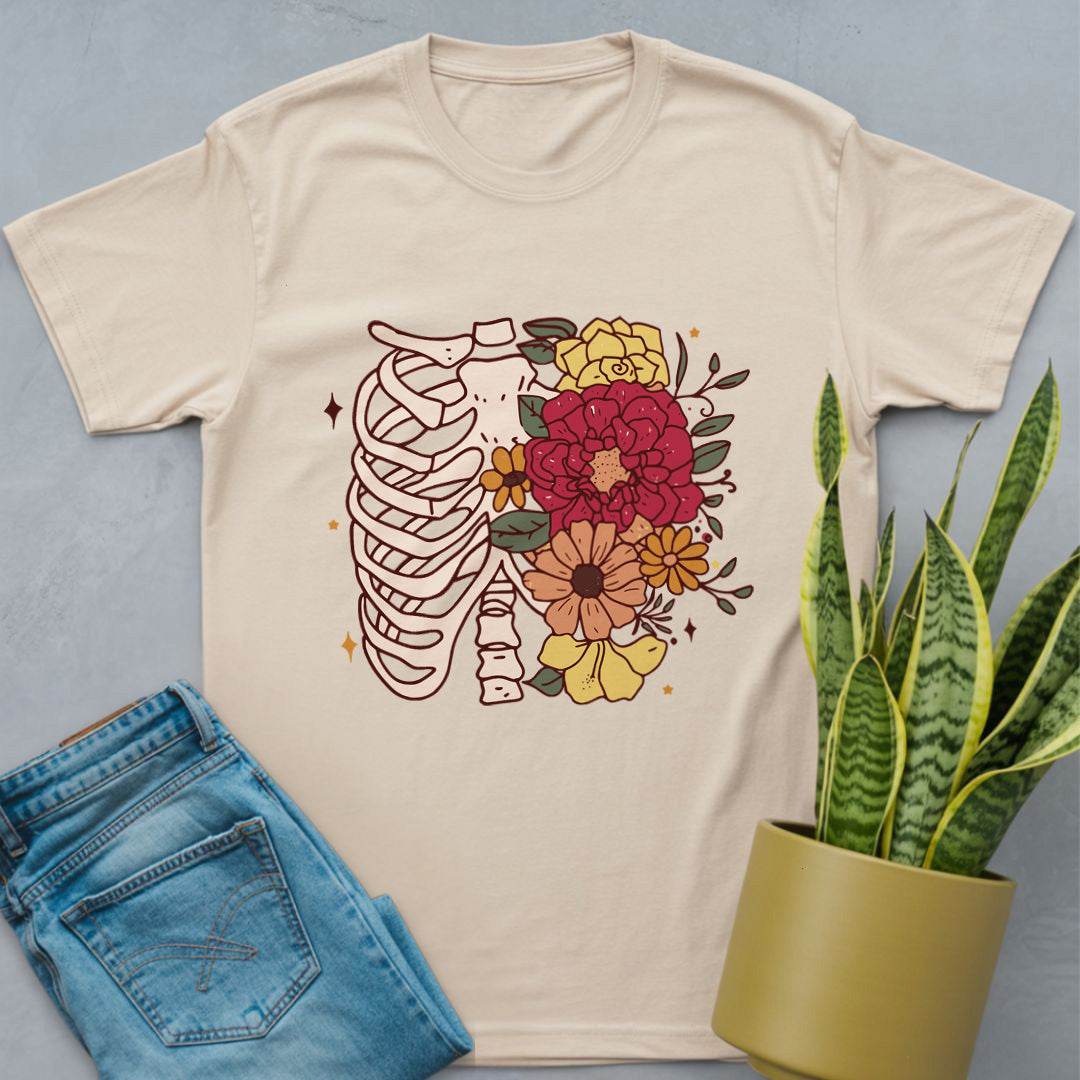 Floral Ribcage Skeleton Shirt Natural / S