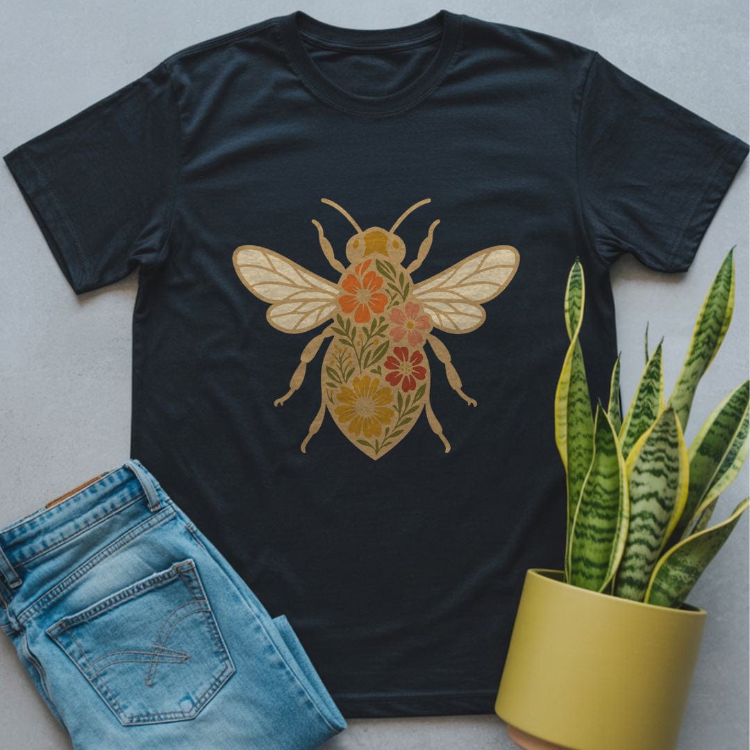 Floral Wings Bee Shirt Black / S