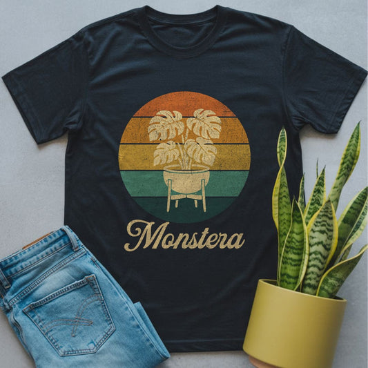 Monstera Retro Sunset Shirt Black / S