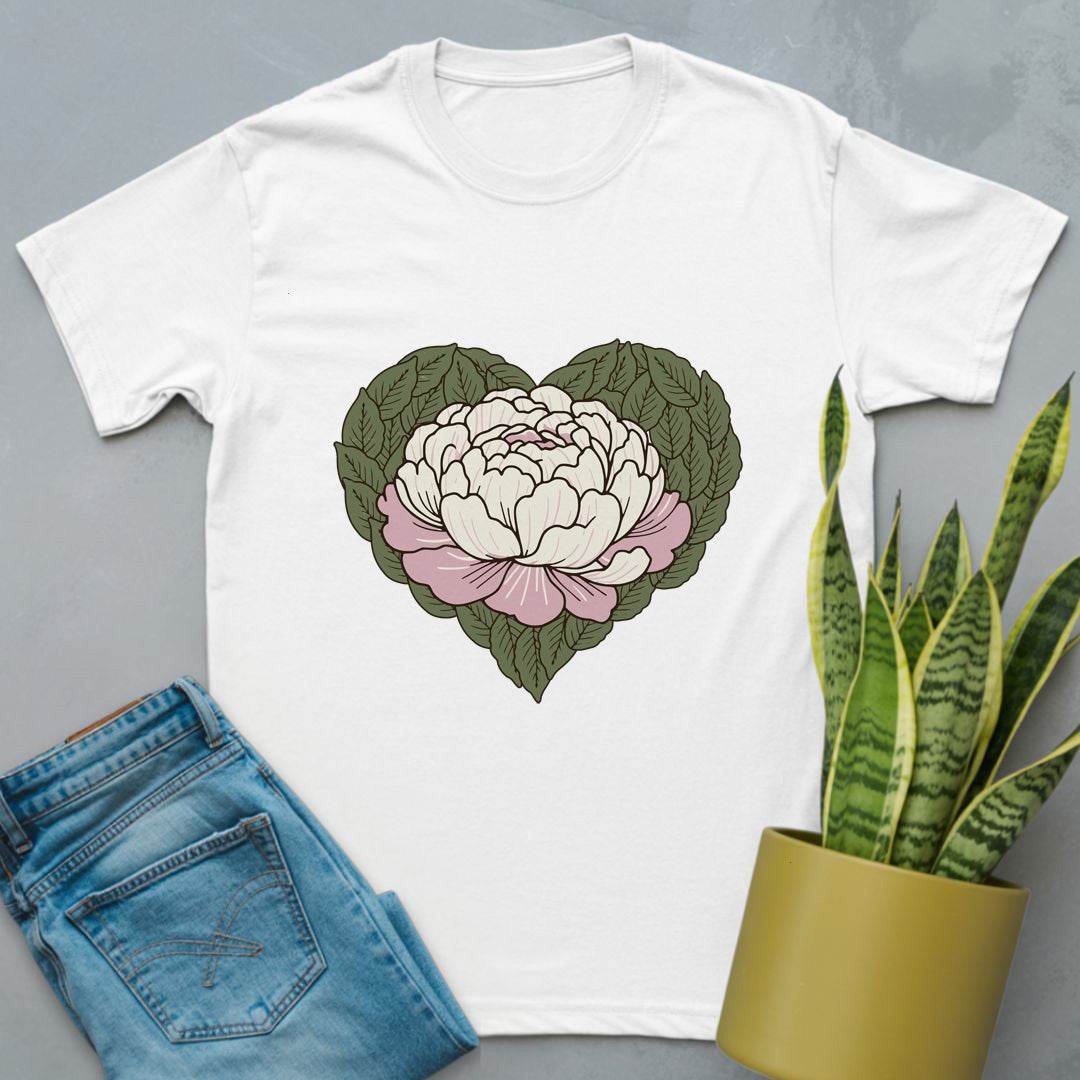 Peony with Leaves Shirt White / S