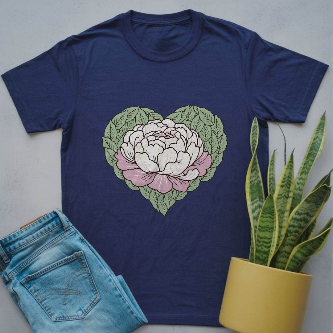 Peony with Leaves Shirt Navy / S