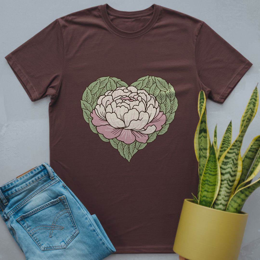 Peony with Leaves Shirt Dark Chocolate / S