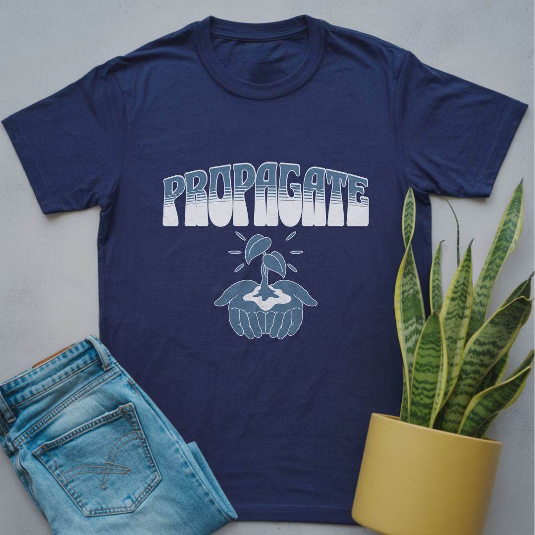Propagate, Hand Holding Leaves Shirt Navy / S