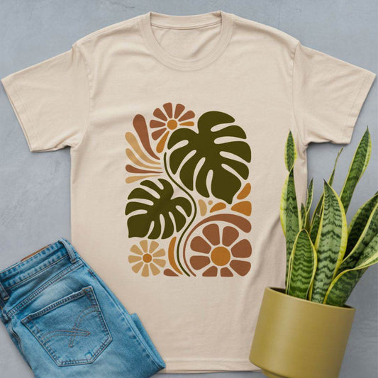 Retro Monstera Floral Shirt Natural / S