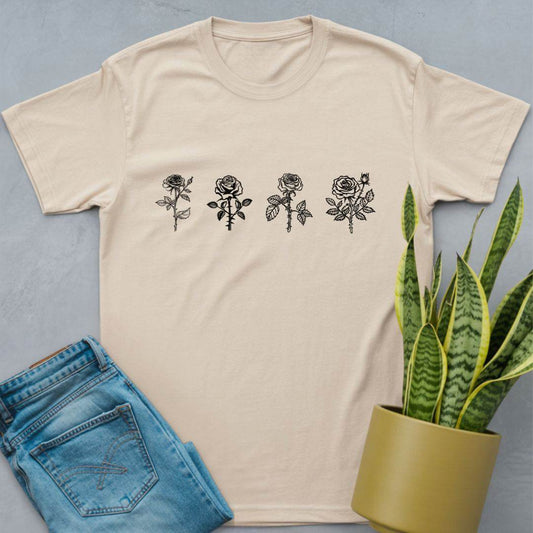 Roses in Row Line Art Shirt Natural / S