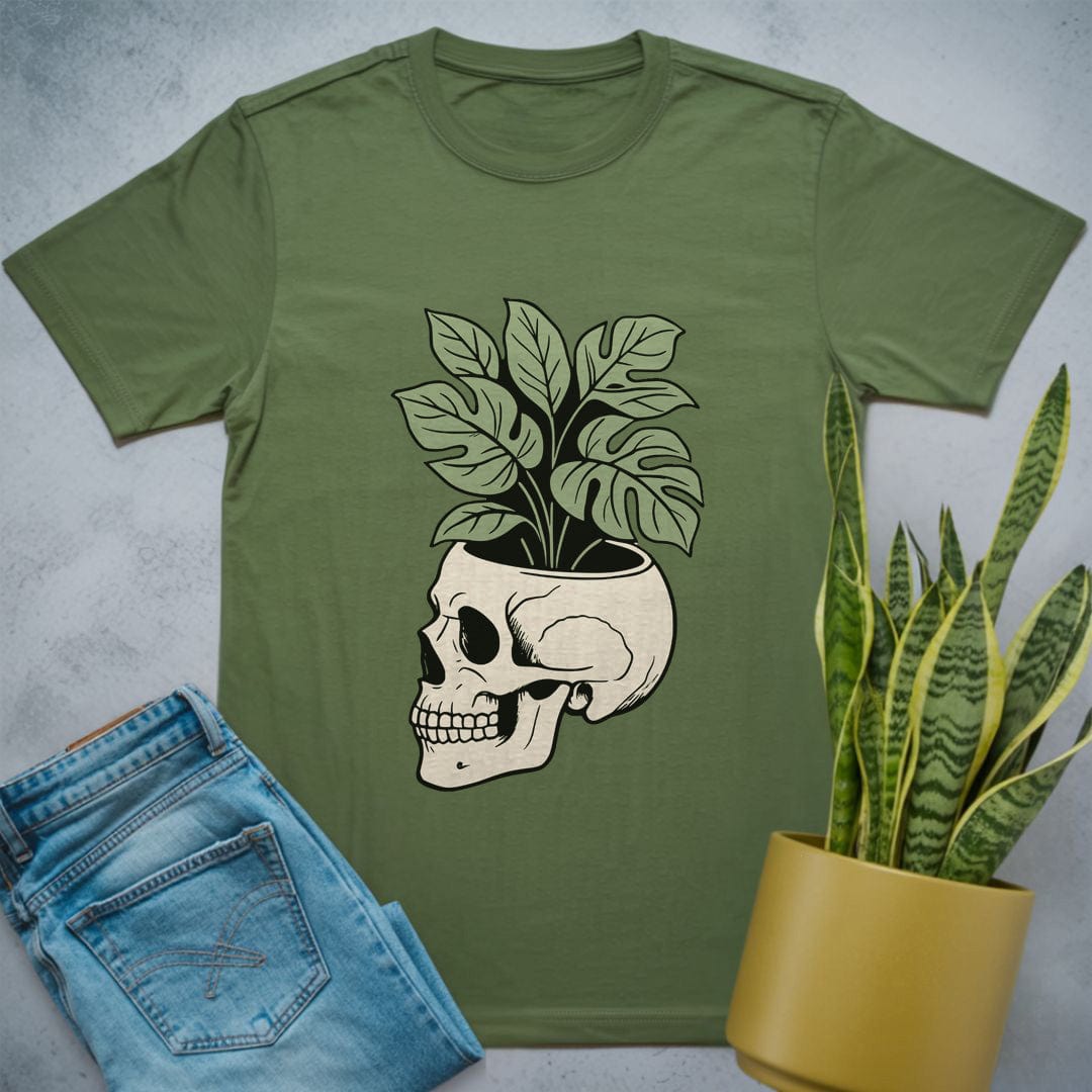 Skull Pot with Plants Shirt Military Green / S